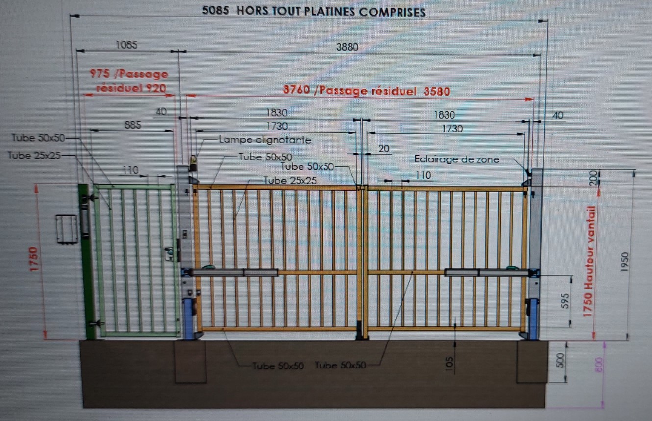 PLAN PORTAIL BATTANT CLOTEX | F2a automatisme Automatismes Cernay 27